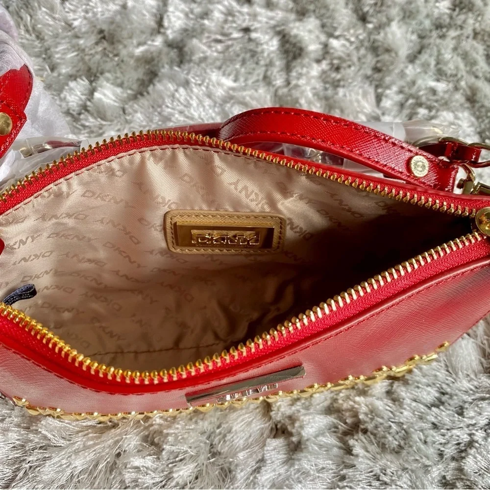 DKNY Red & Gold Studded Shoulder Bag & Crossbody NWT